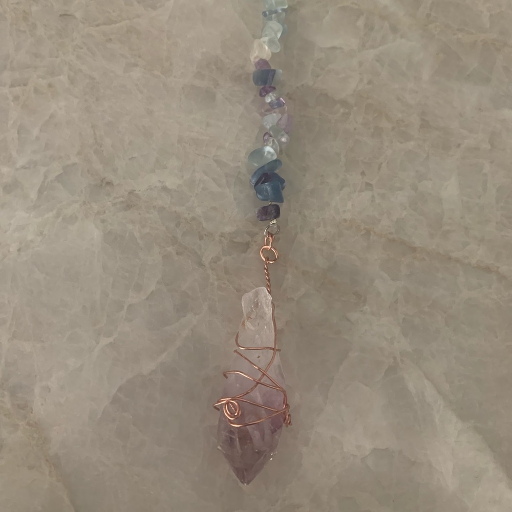 PENDULUM made with 6-point directional from Brazil and Rainbow Fluorite beads